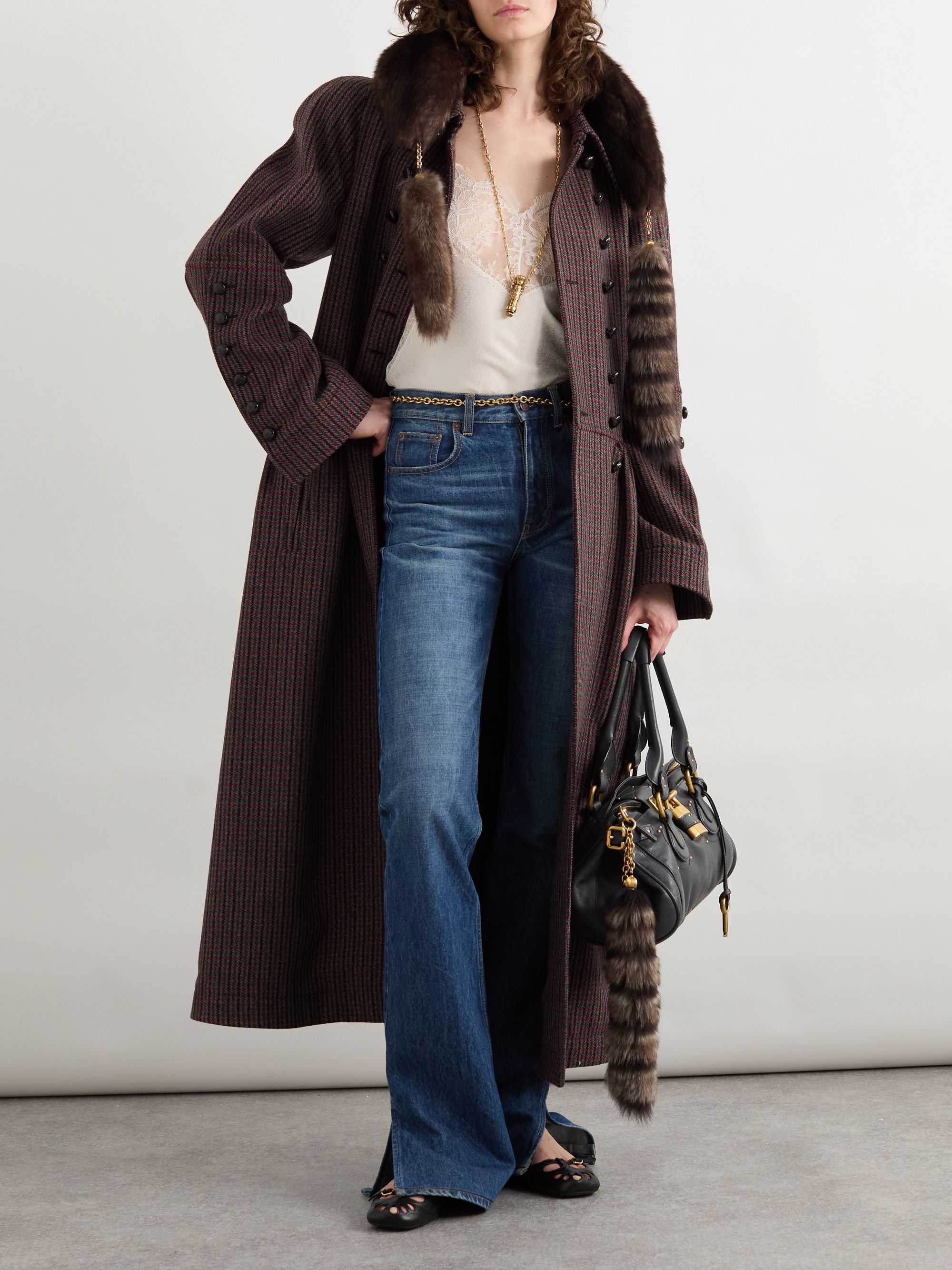 CHLOÉ Double-breasted belted checked wool-blend coat