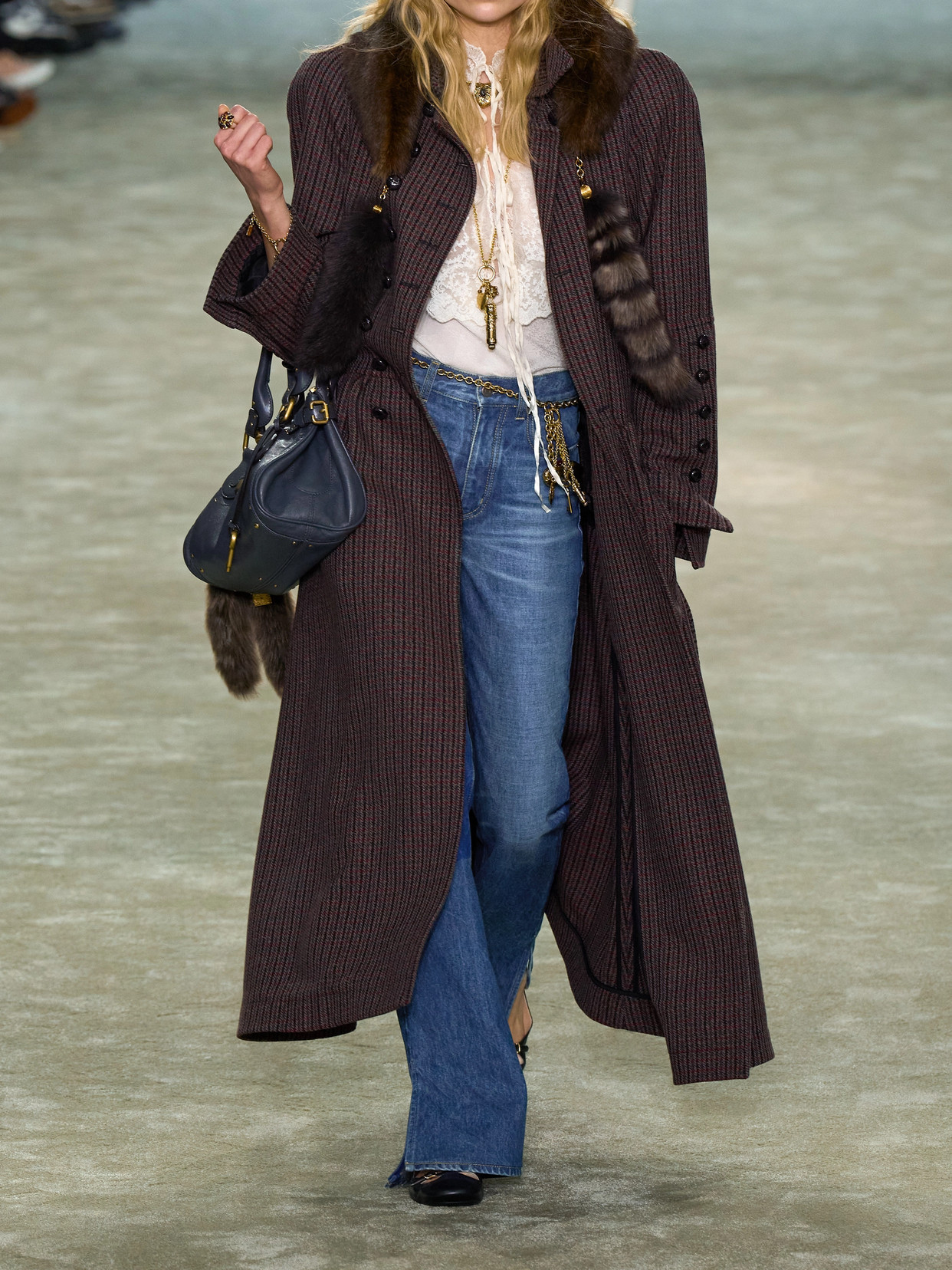 Chloé Chloe Houndstooth Double-breasted Belted Wool Coat In Brown