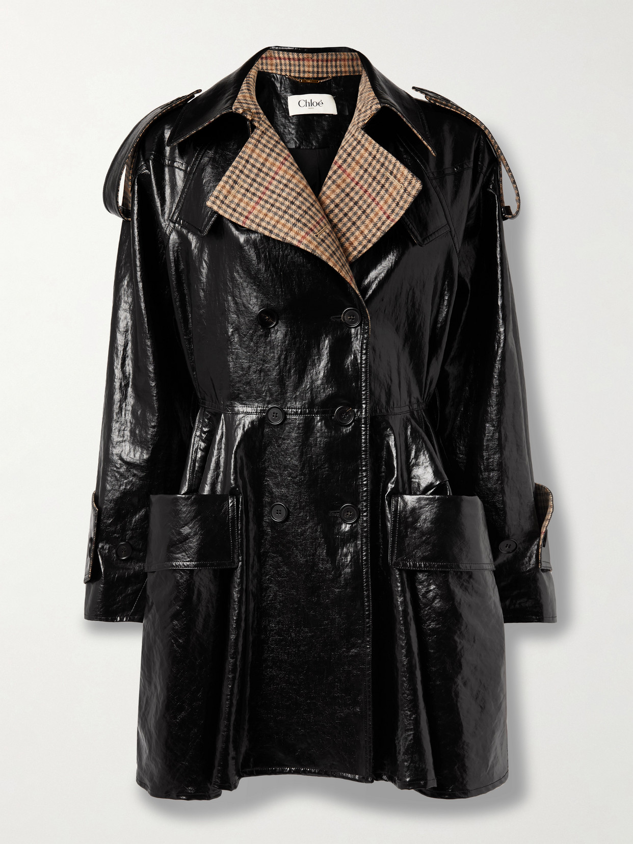 Chloé Wool-blend Trimmed Coated-linen Double-breasted Coat In Black