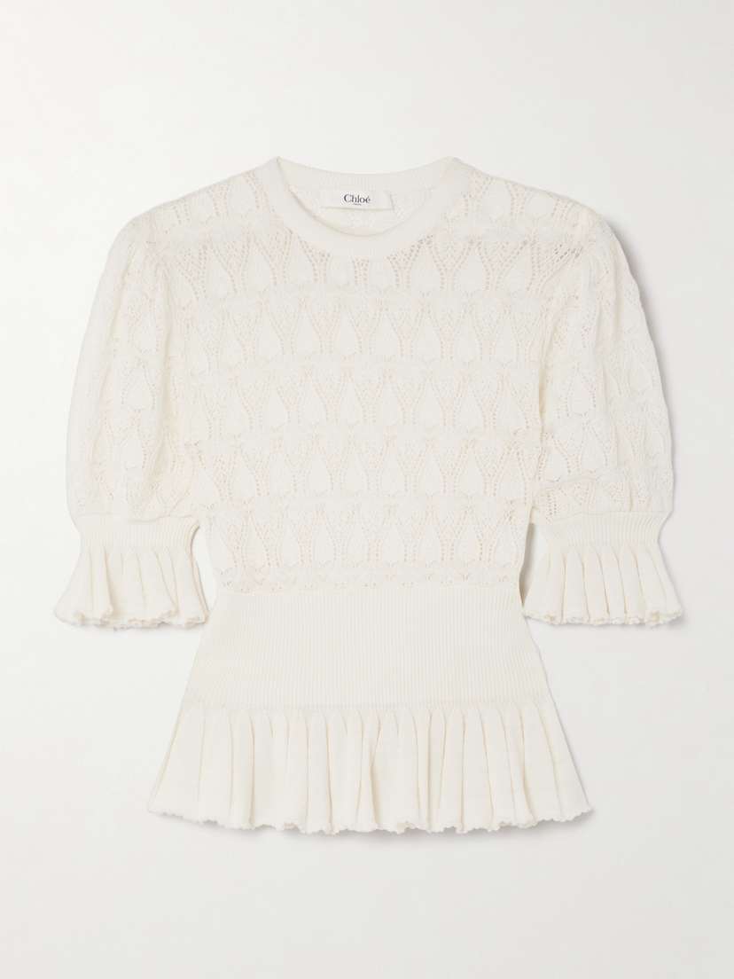 Chloé Pointelle-knit Wool-blend Peplum Sweater