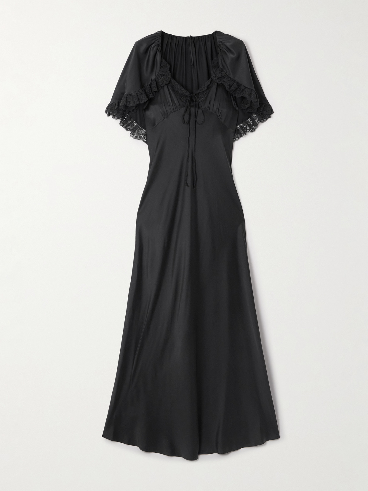 Chloé Cape-effect Lace-trimmed Silk-satin Gown In Black