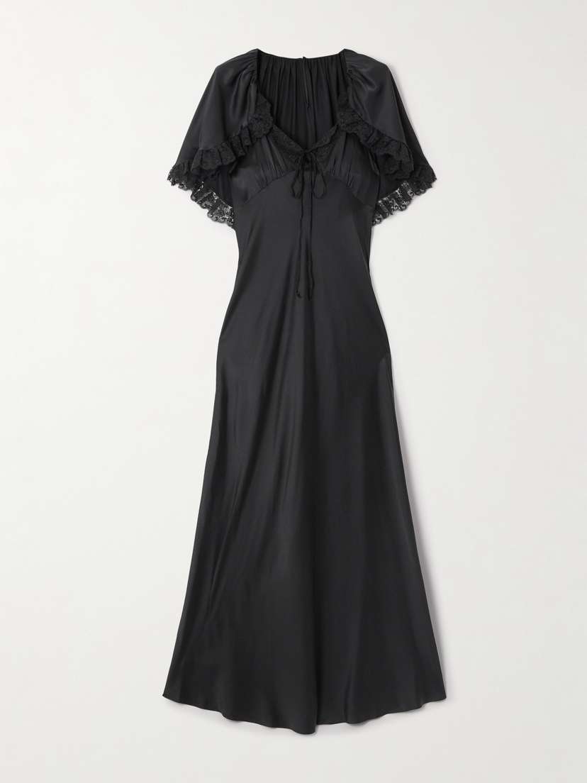 Chloé Cape-effect Lace-trimmed Silk-satin Gown