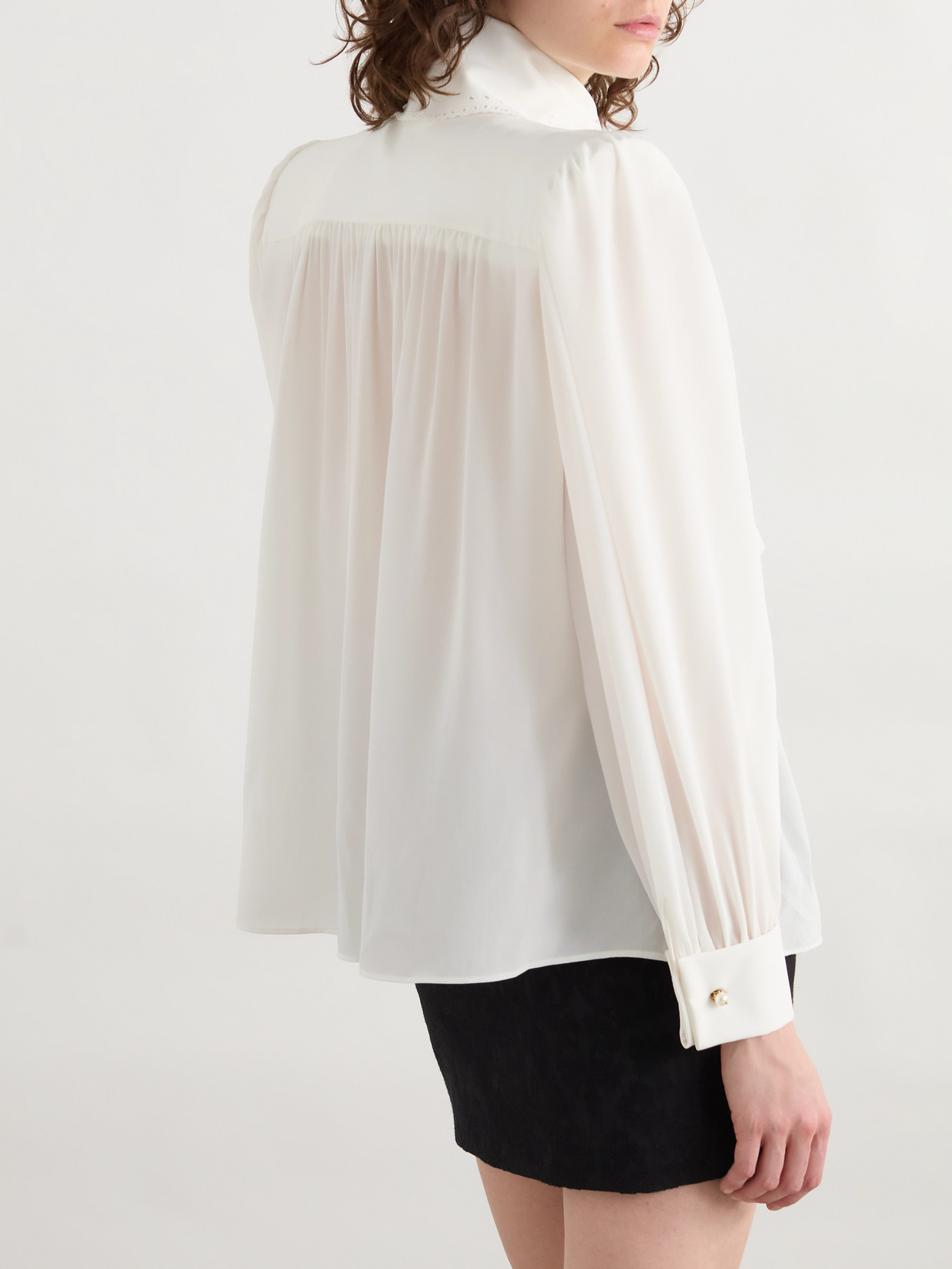 Chloé - Pussy-Bow Broderie Anglaise-Trimmed Gathered Organic Shirt