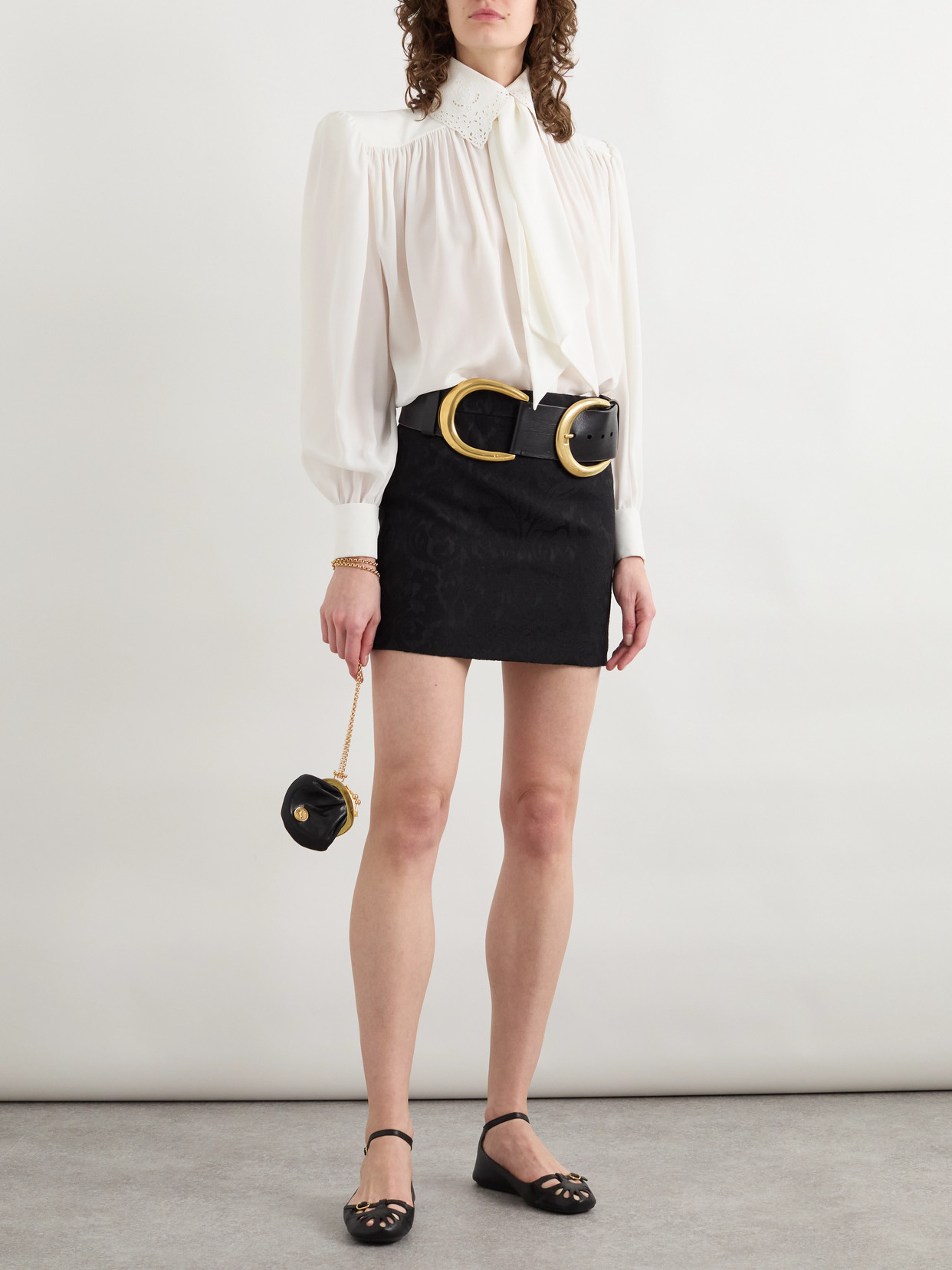 Chloé - Pussy-Bow Broderie Anglaise-Trimmed Gathered Organic Shirt