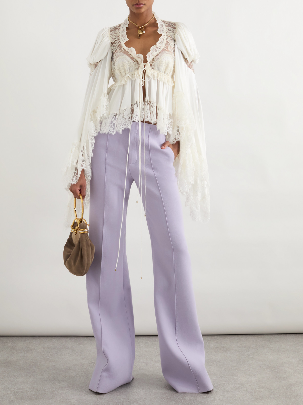 Chloé Wool-crepe Flared Pants In Purple
