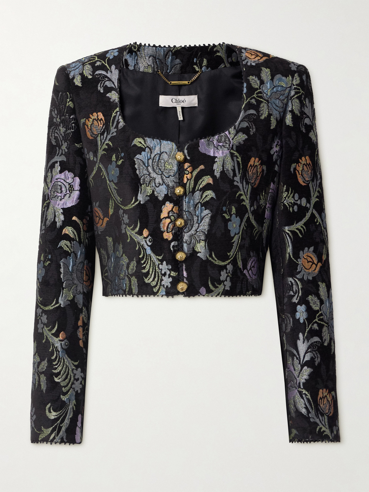 Chloé Cropped Floral-jacquard Jacket In Black