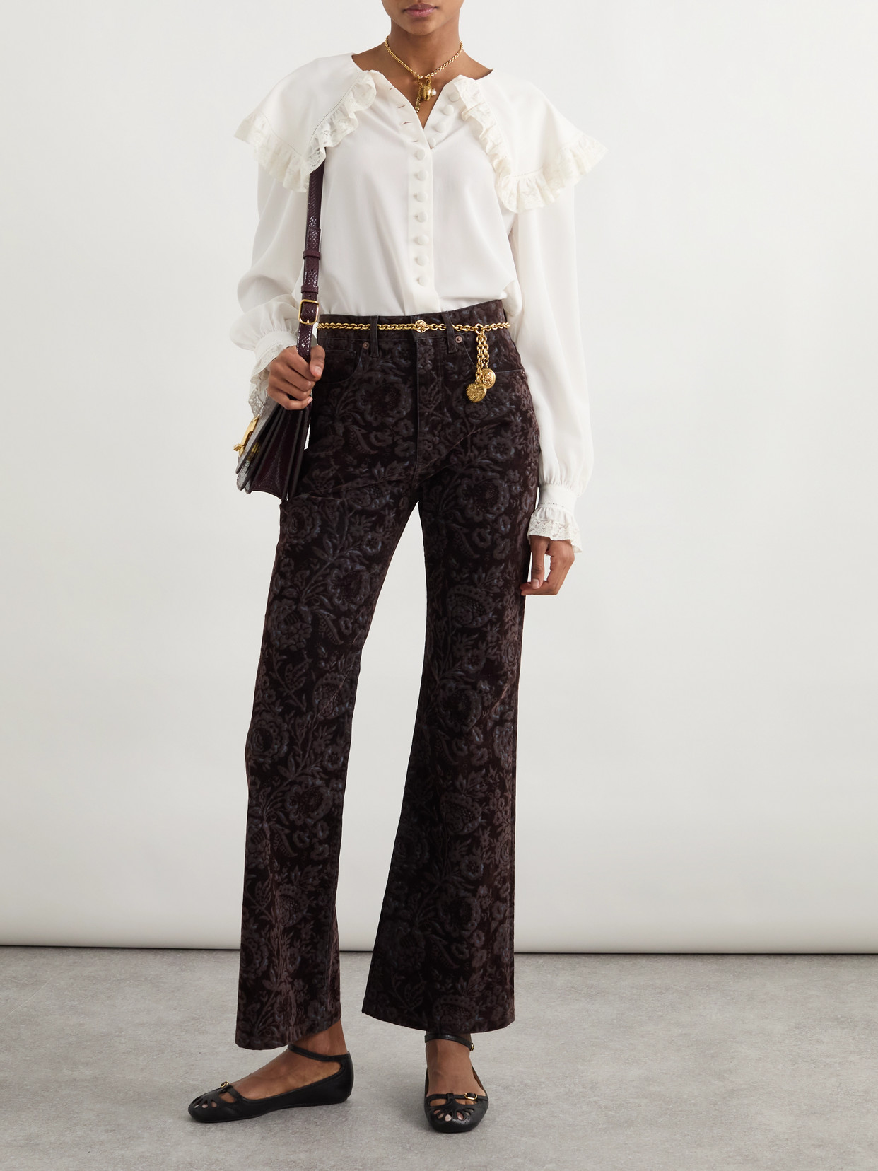 Chloé Printed High-rise Flared Jeans In Brown