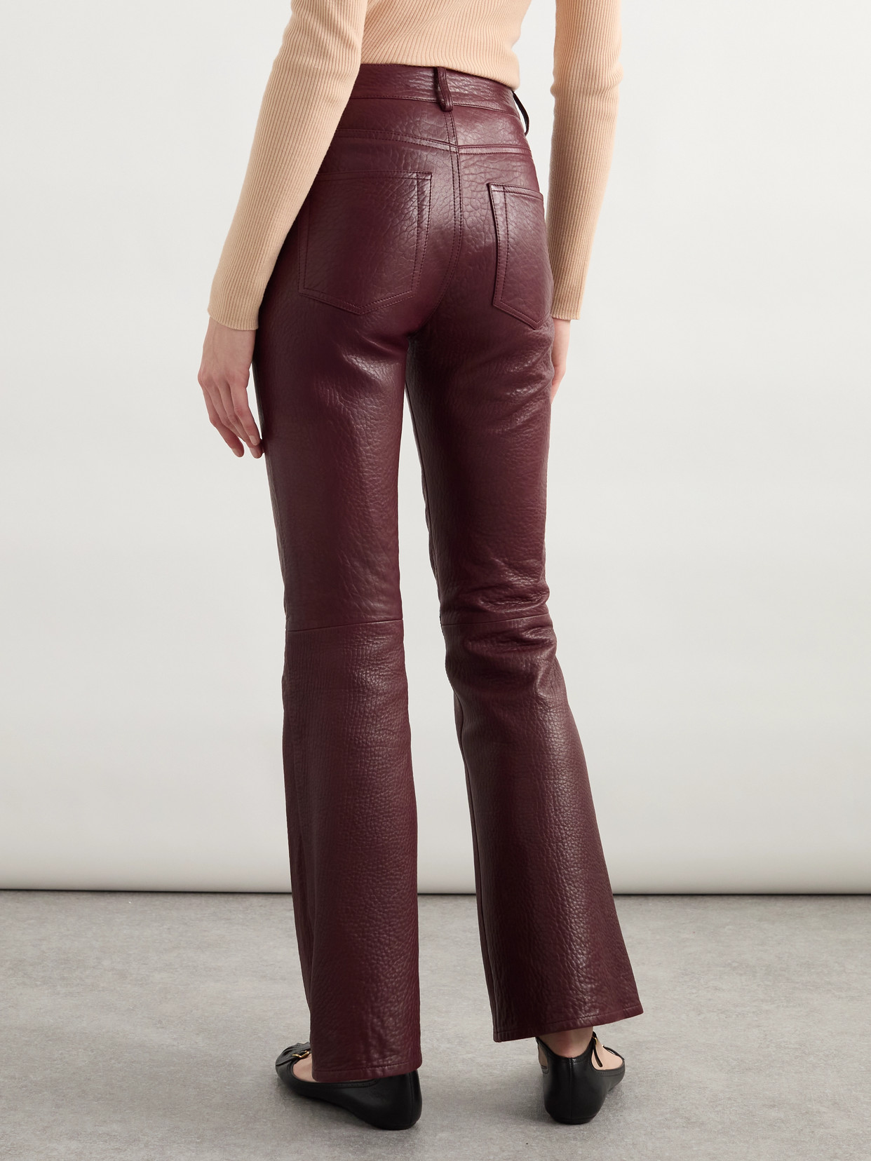 Chloé Flared Textured Lambskin Leather Trousers In Burgundy