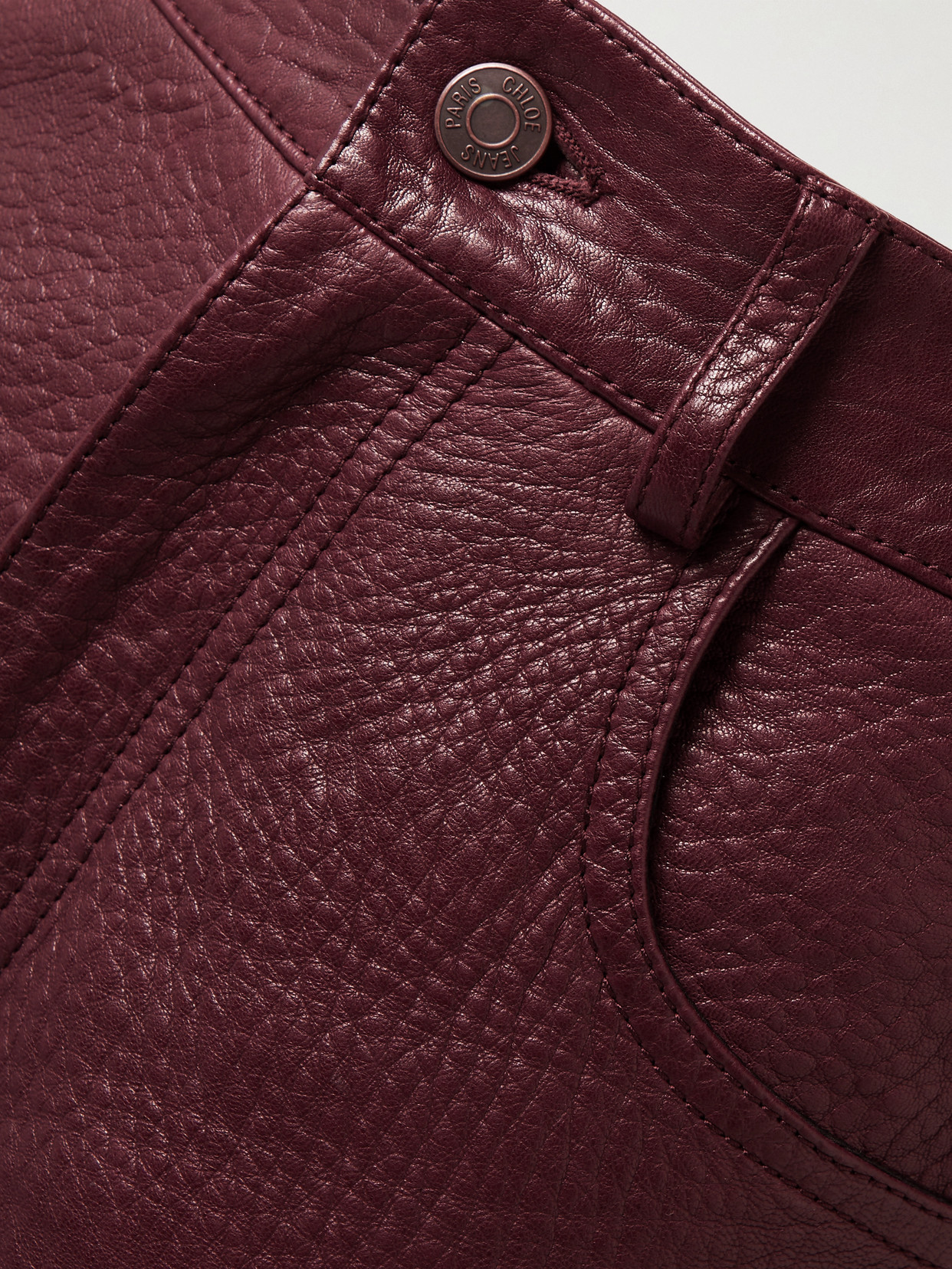 Chloé Flared Textured Lambskin Leather Trousers In Burgundy