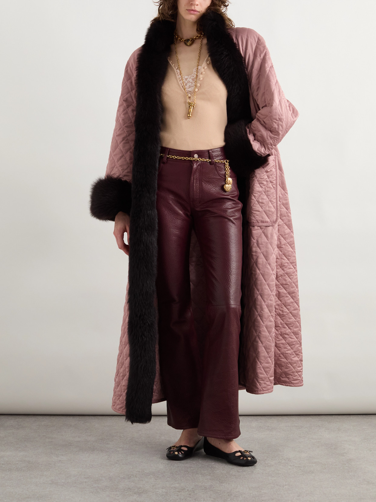 Chloé Flared Textured Lambskin Leather Trousers In Burgundy