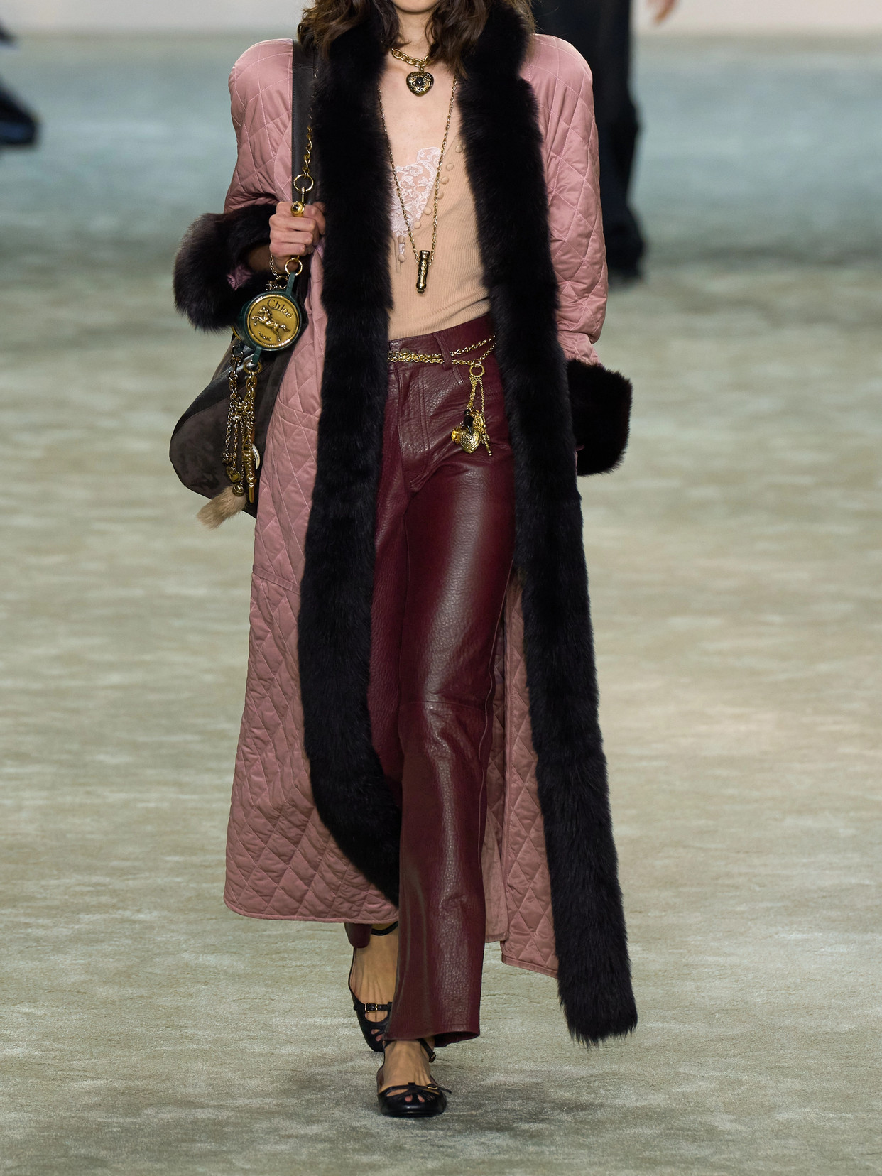 Chloé Flared Textured Lambskin Leather Trousers In Burgundy