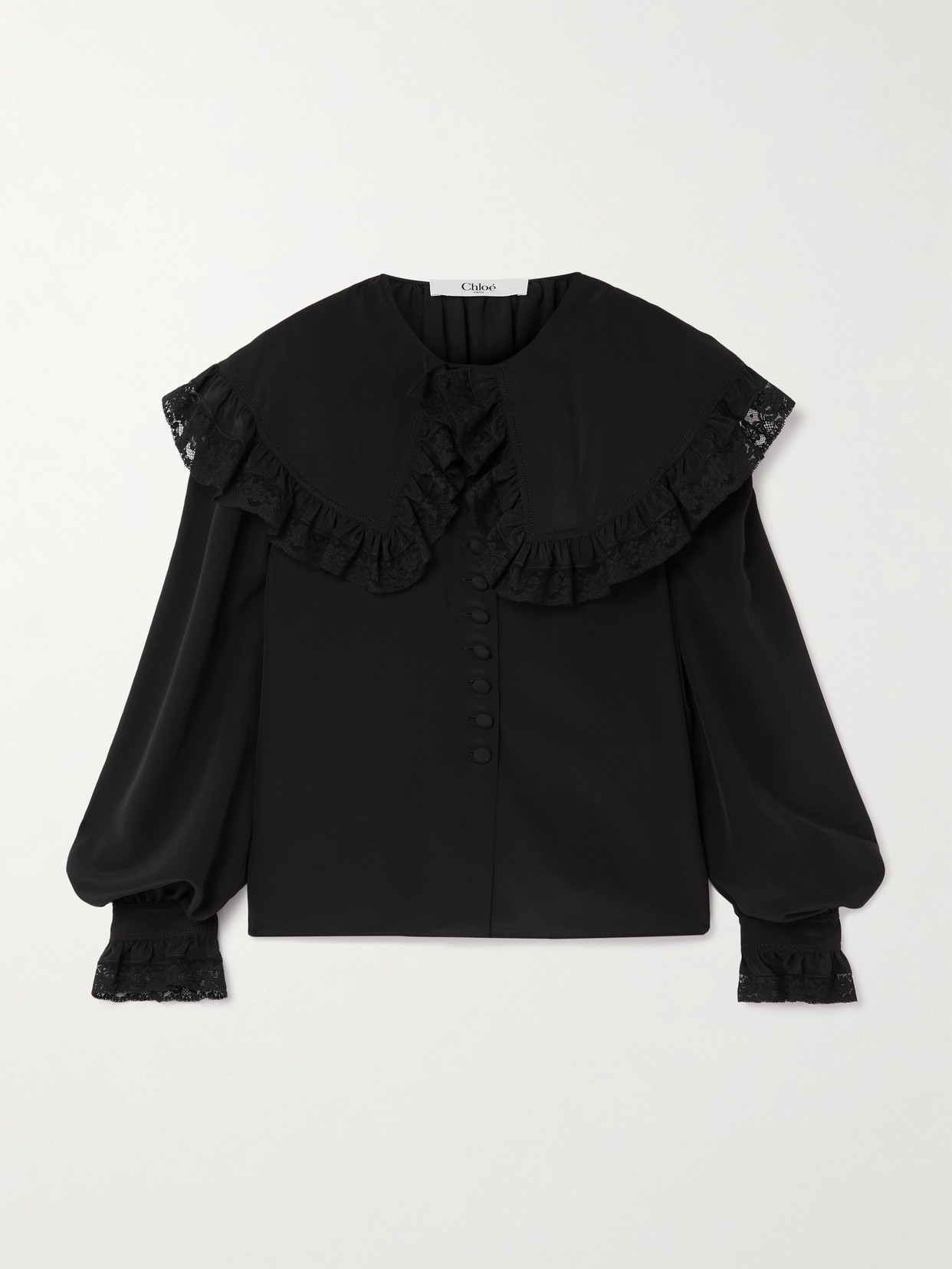 Chloé Lace-trimmed Organic Silk Blouse In Black