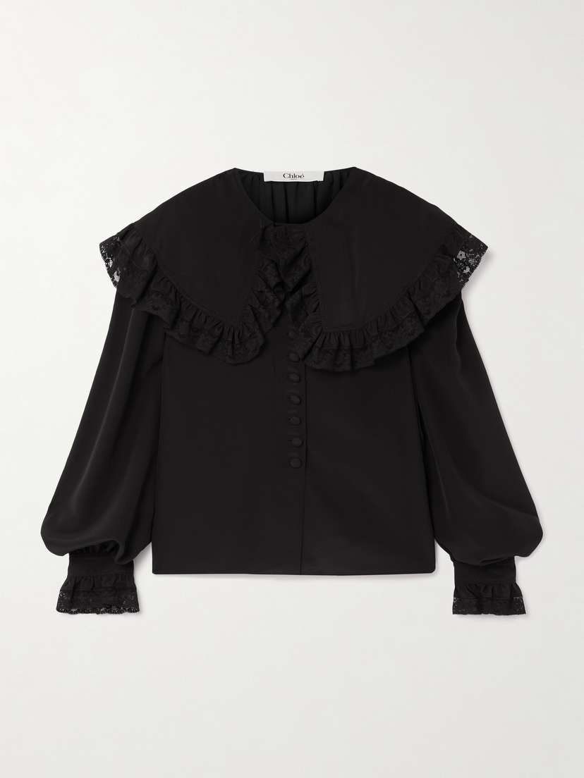 Chloé Lace-trimmed Organic Silk Blouse