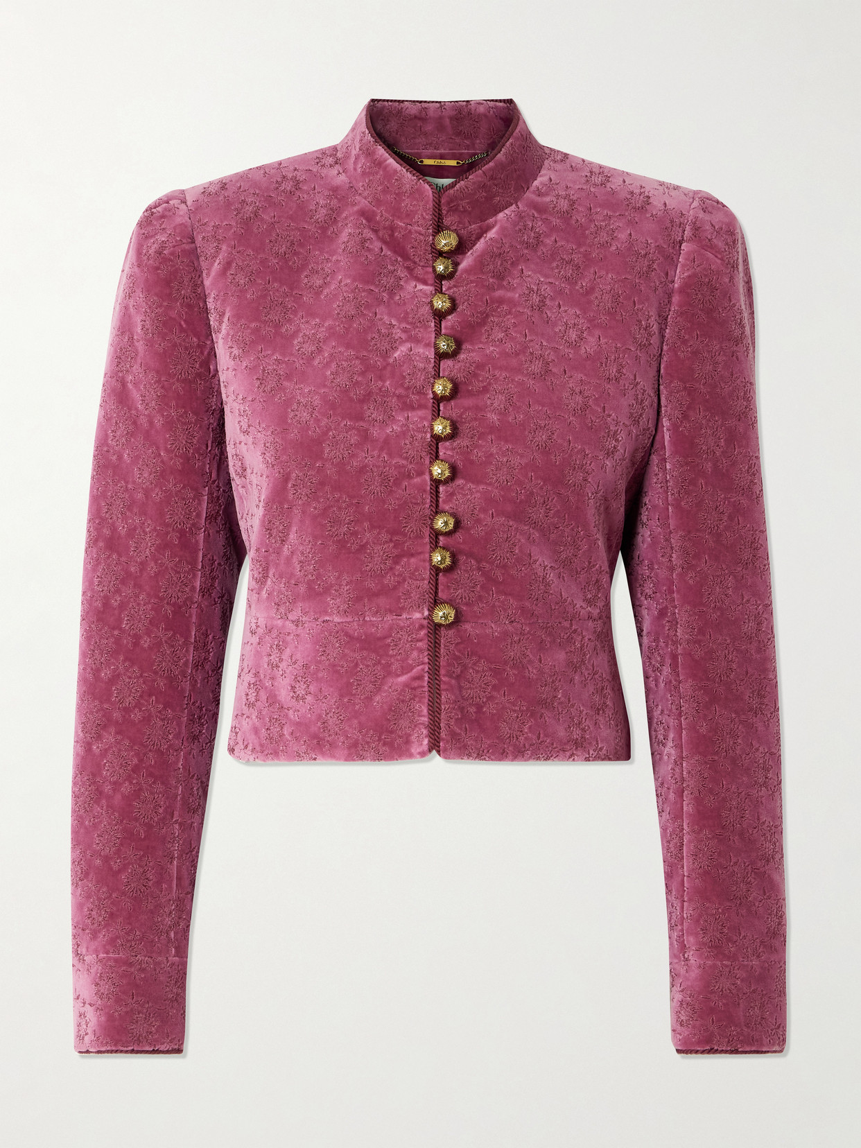 Chloé Chloe Embroidered-jacquard Velvet Jacket In Pink