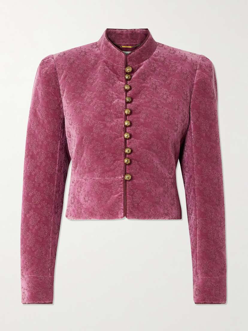 Chloé Cropped Embroidered Cotton-velvet Jacket
