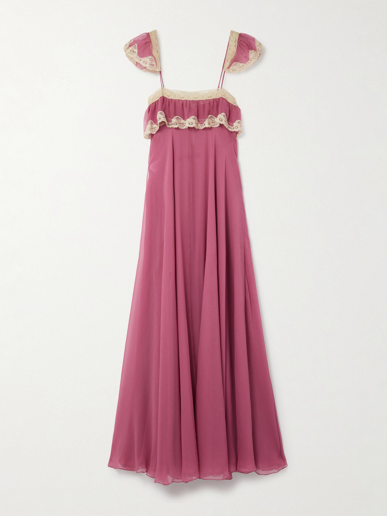 Chloé Lace-trimmed Organic Silk-crepon Maxi Dress In Pink
