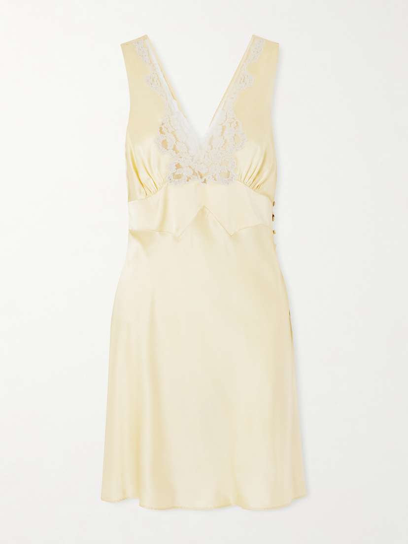 Chloé Gathered Tie-detailed Lace-trimmed Silk-satin Mini Dress