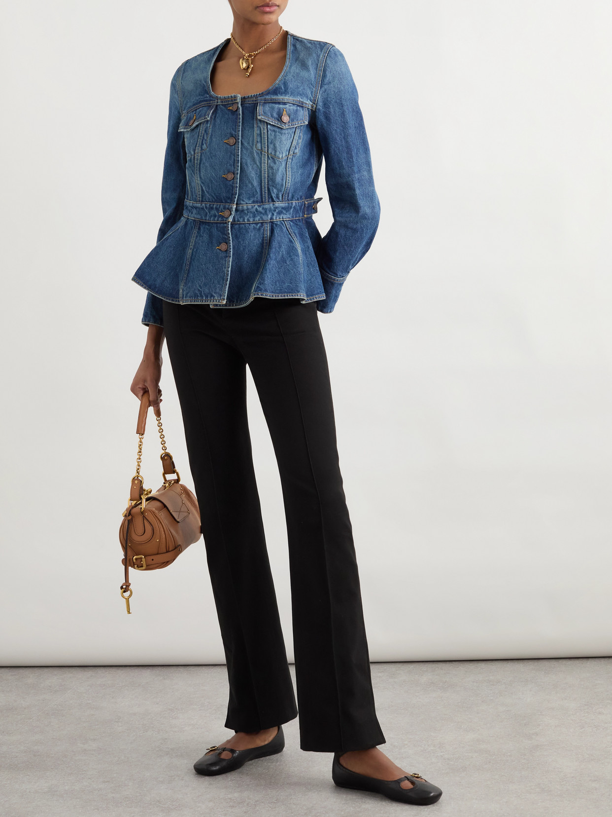Chloé Organic Denim Peplum Jacket In Blue