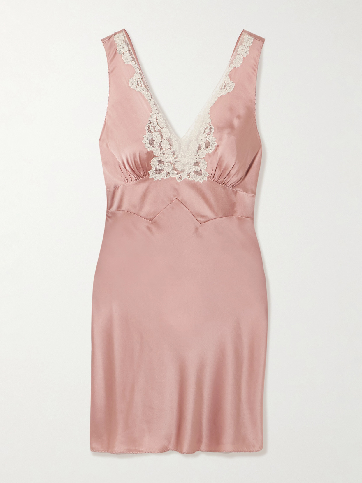 Chloé Gathered Tie-detailed Lace-trimmed Silk-satin Mini Dress In Pink
