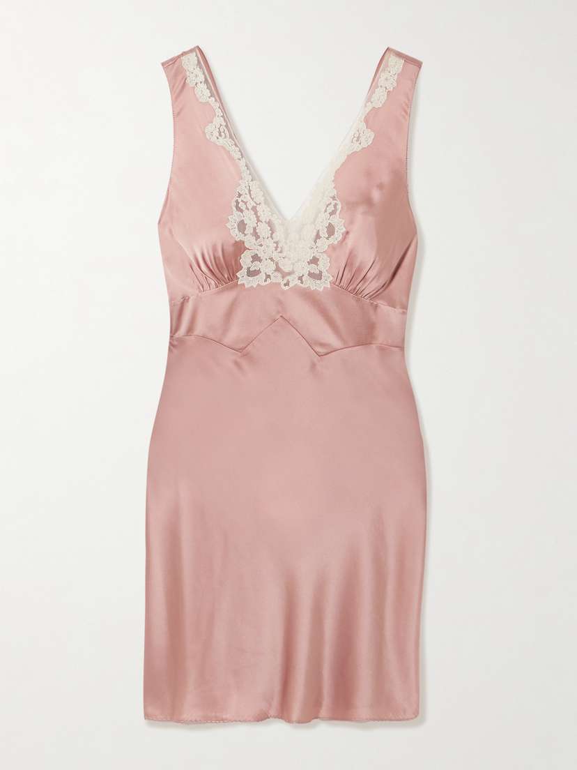 Chloé Gathered Tie-detailed Lace-trimmed Silk-satin Mini Dress