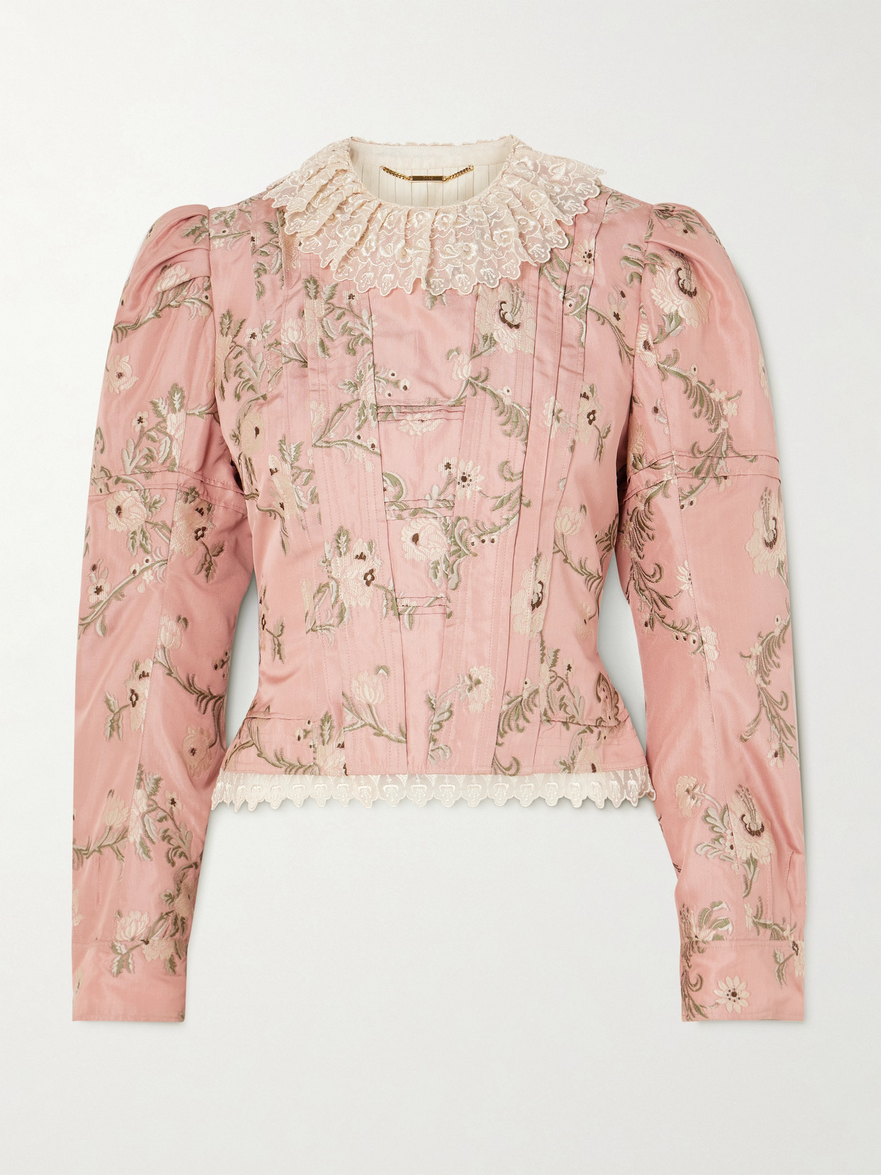Chloé Cropped Lace-trimmed Silk-blend Taffeta-jacquard Jacket In Pink