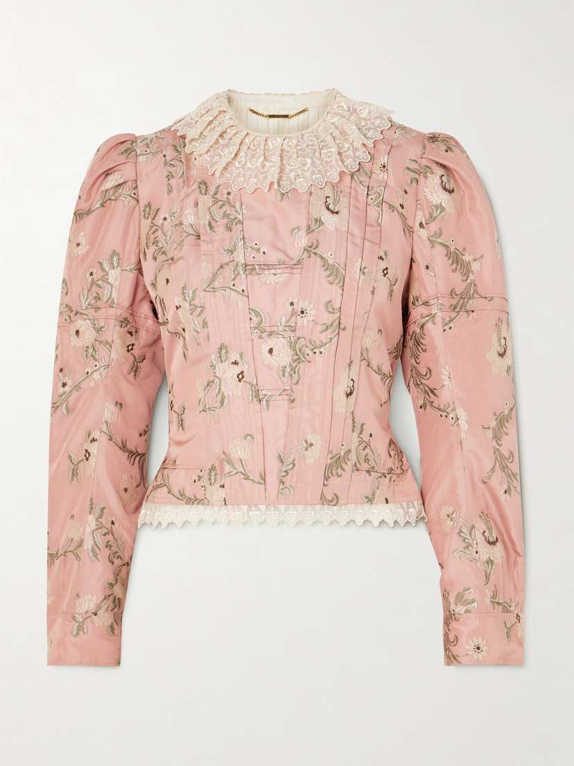 Chloé Cropped Lace-trimmed Silk-blend Taffeta-jacquard Jacket