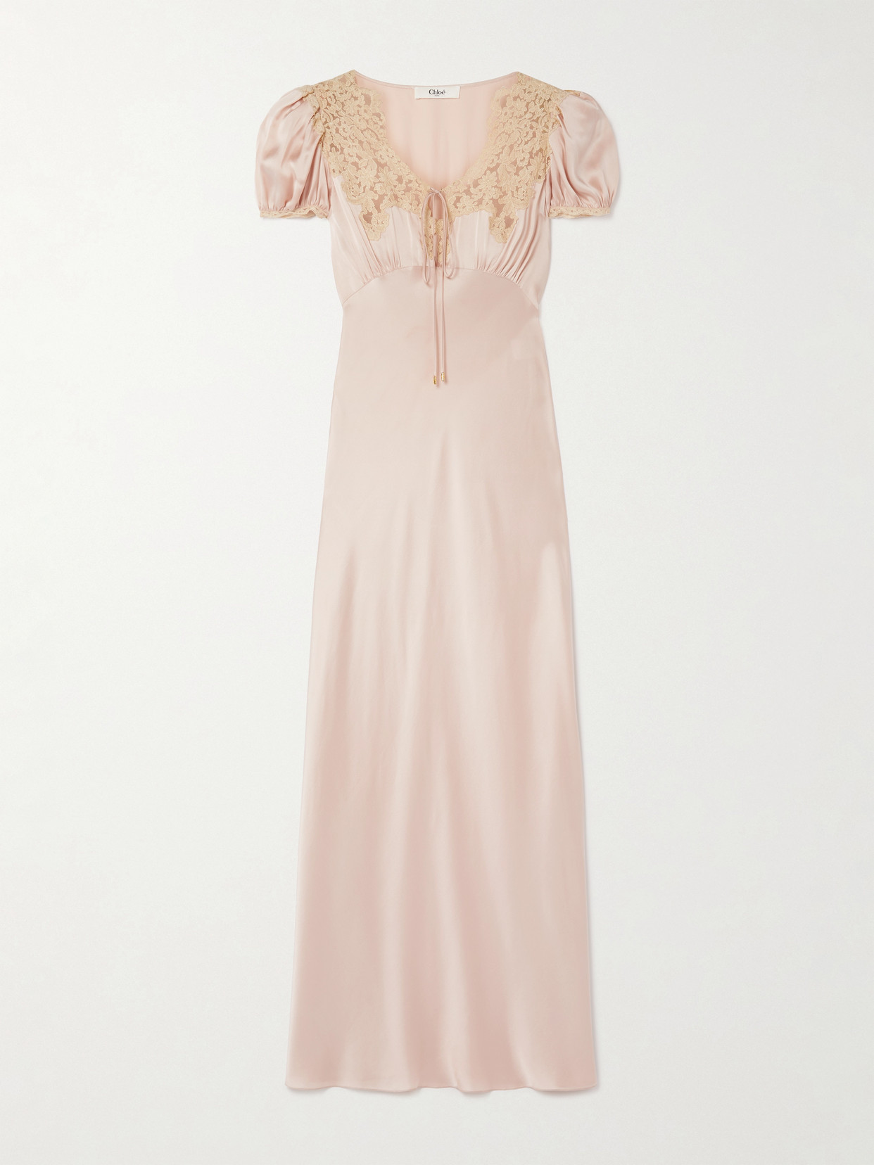 Chloé Lace-trimmed Silk-satin Gown In Neutral