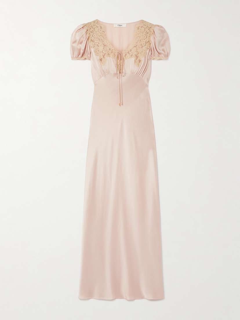 Chloé Lace-trimmed Silk-satin Gown
