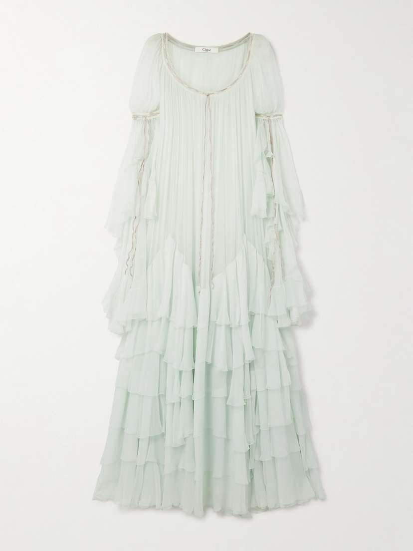 Chloé Tiered Lace-trimmed Organic Silk-mousseline Gown