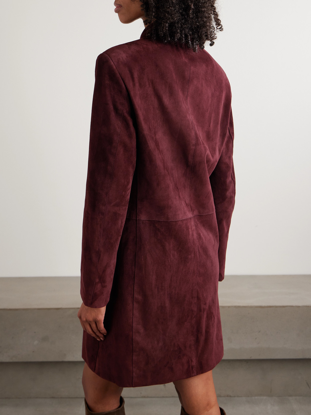 Nour Hammour Suede Coat In Burgundy