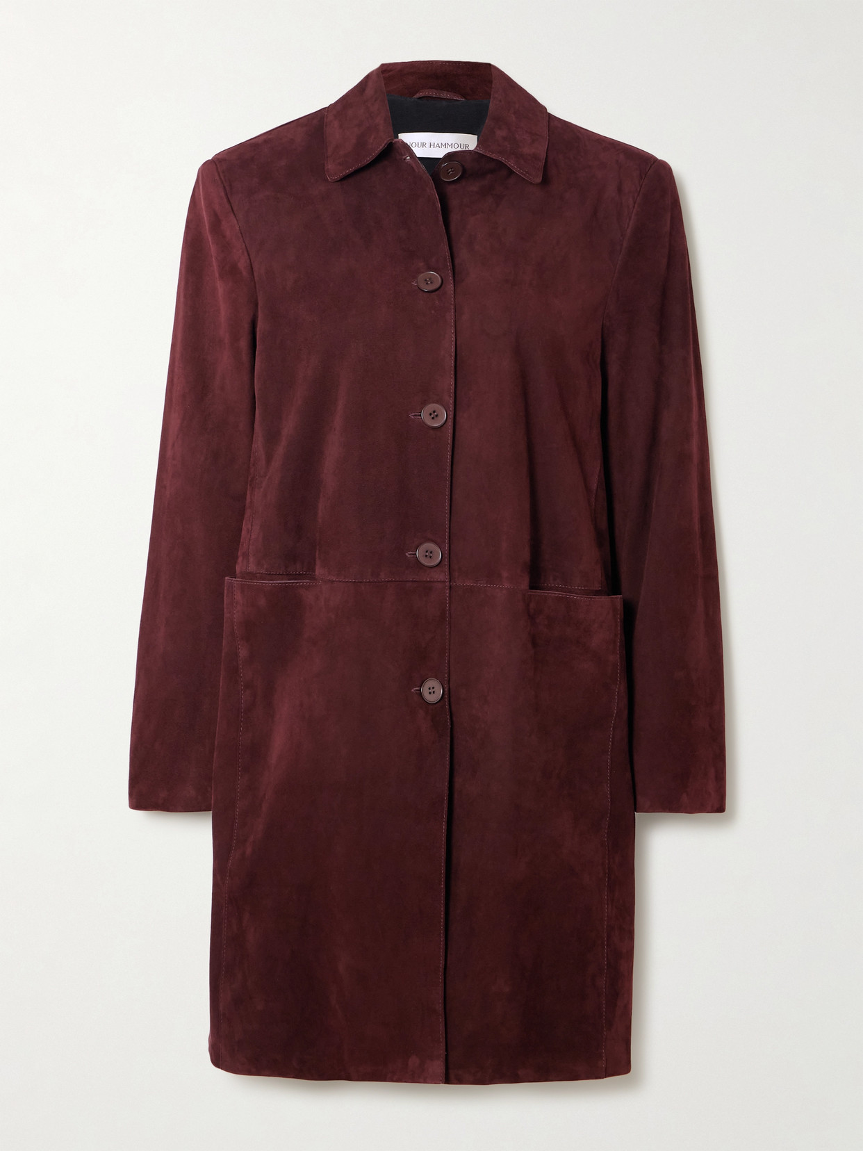 Nour Hammour Suede Coat In Burgundy