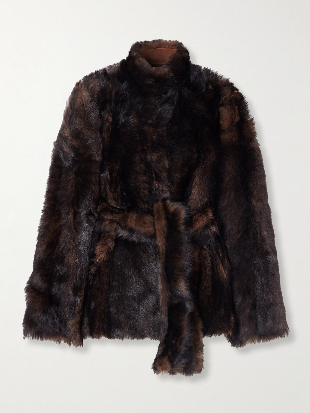 Nour Hammour Elsa Belted Shearling Jacket In Brown