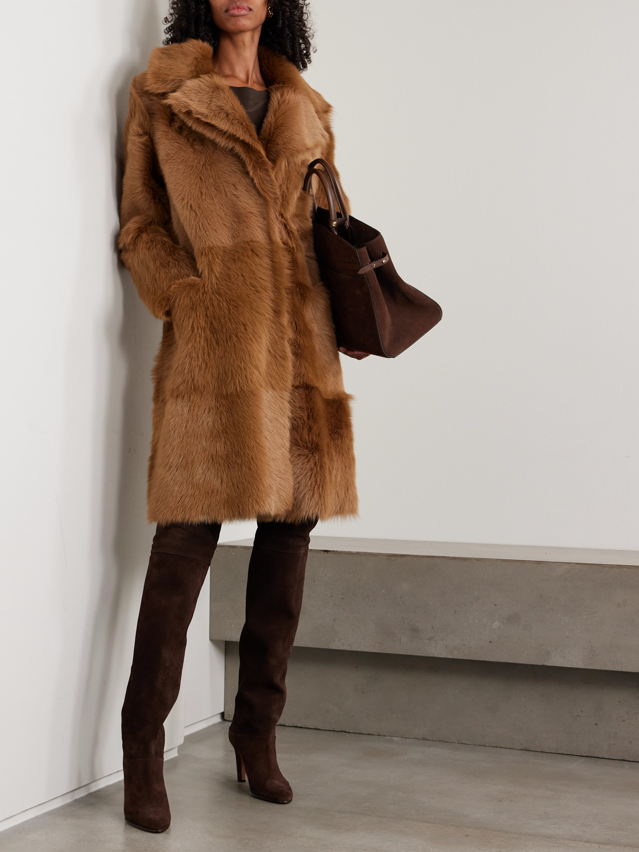 Nour Hammour Evita Shearling Coat In Brown
