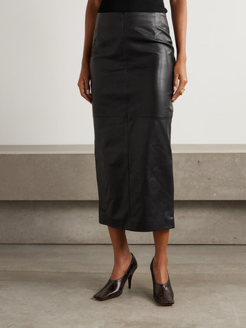 NOUR HAMMOUR Elisse paneled leather midi skirt