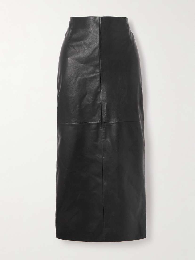 Nour Hammour Elisse Paneled Leather Midi Skirt