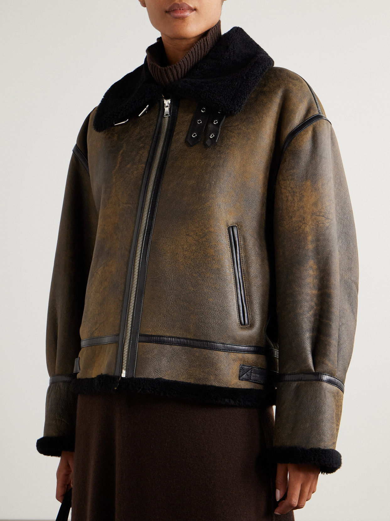 Nour Hammour Portia Shearling Jacket In Brown