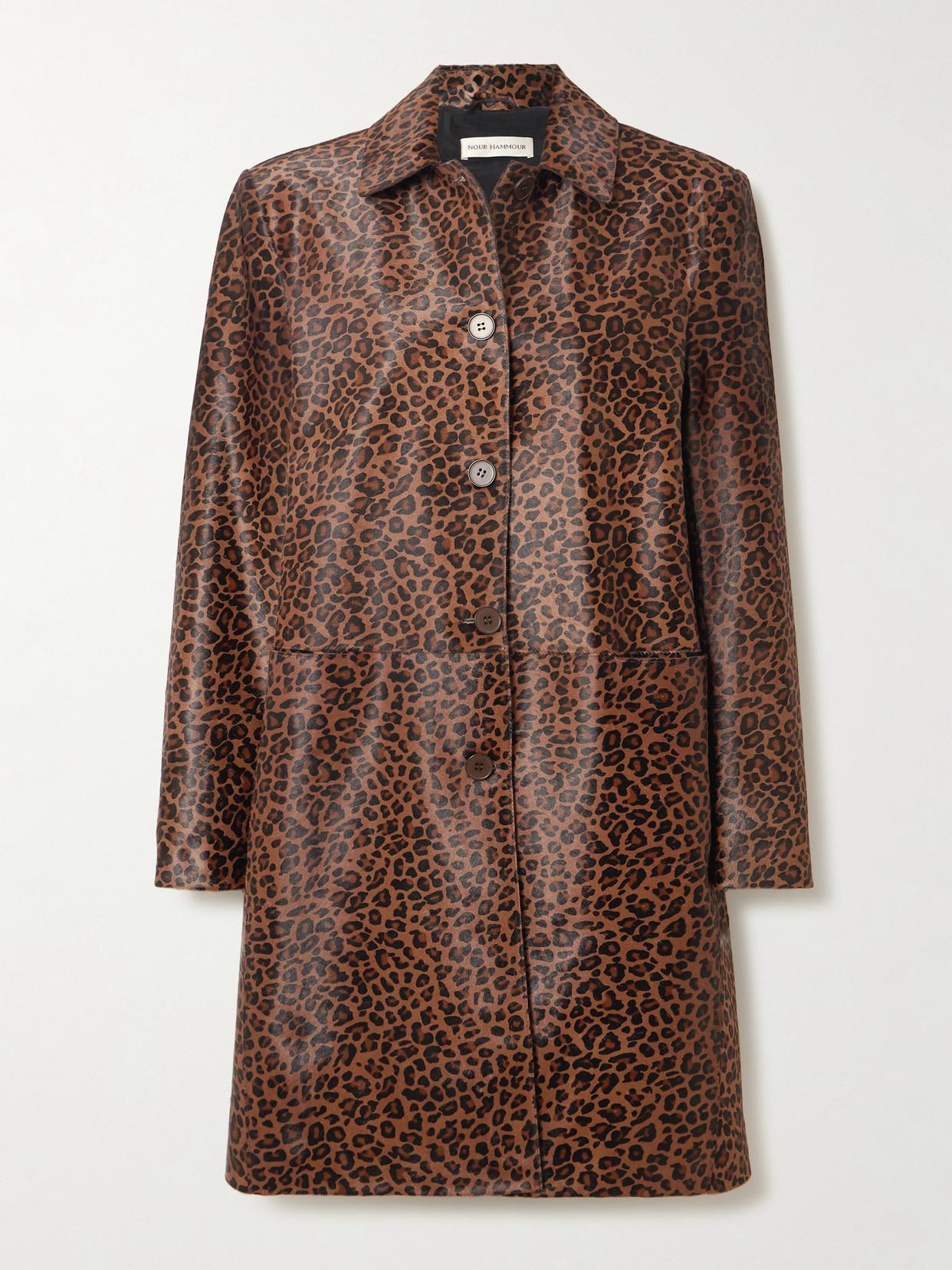Nour Hammour Leopard-print Calf Hair Coat In Brown