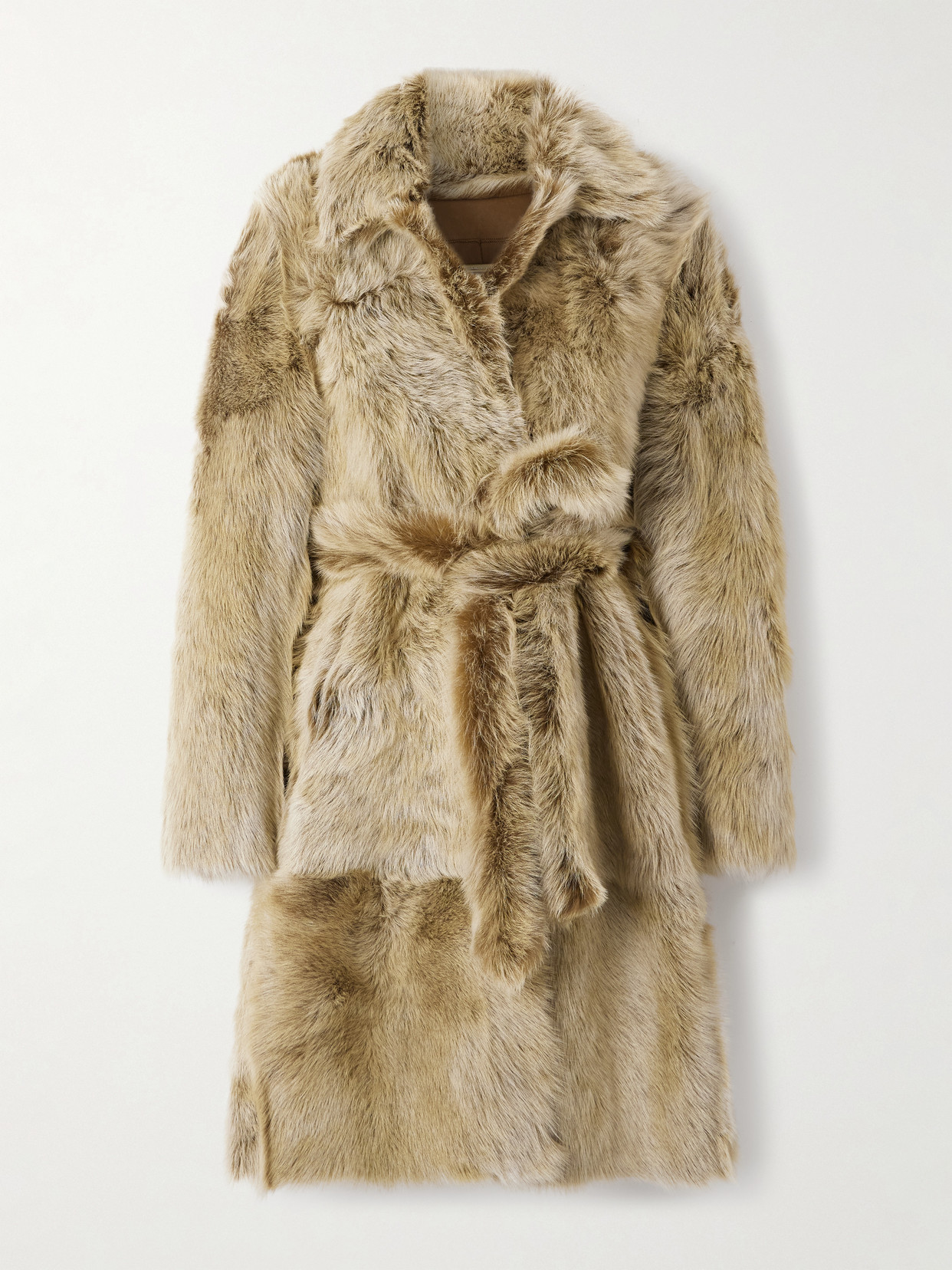 Nour Hammour Linden Belted Shearling Coat In Brown