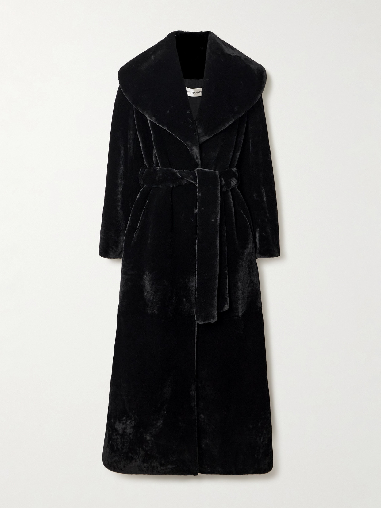 Nour Hammour Giovanna Belted Shearling Coat In Black