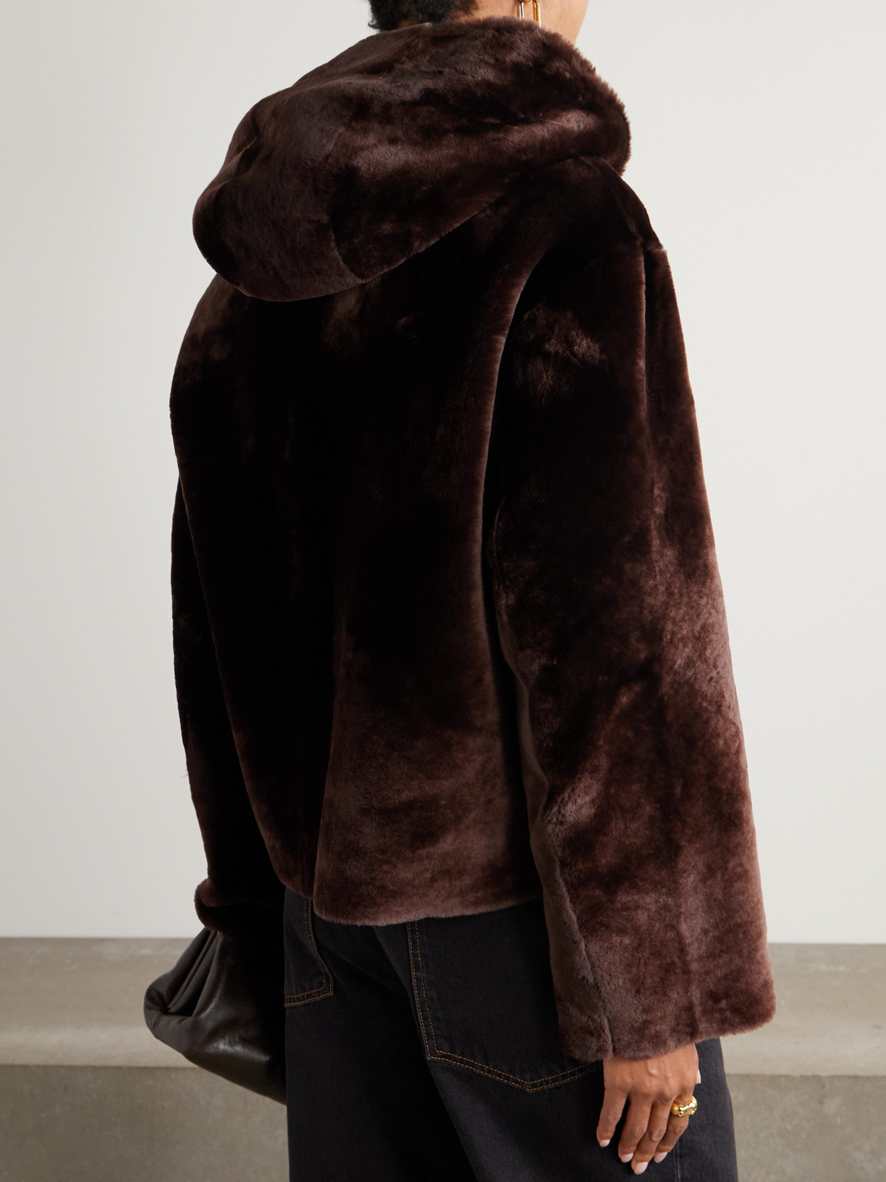 Nour Hammour Cooper Hooded Shearling Jacket In Brown