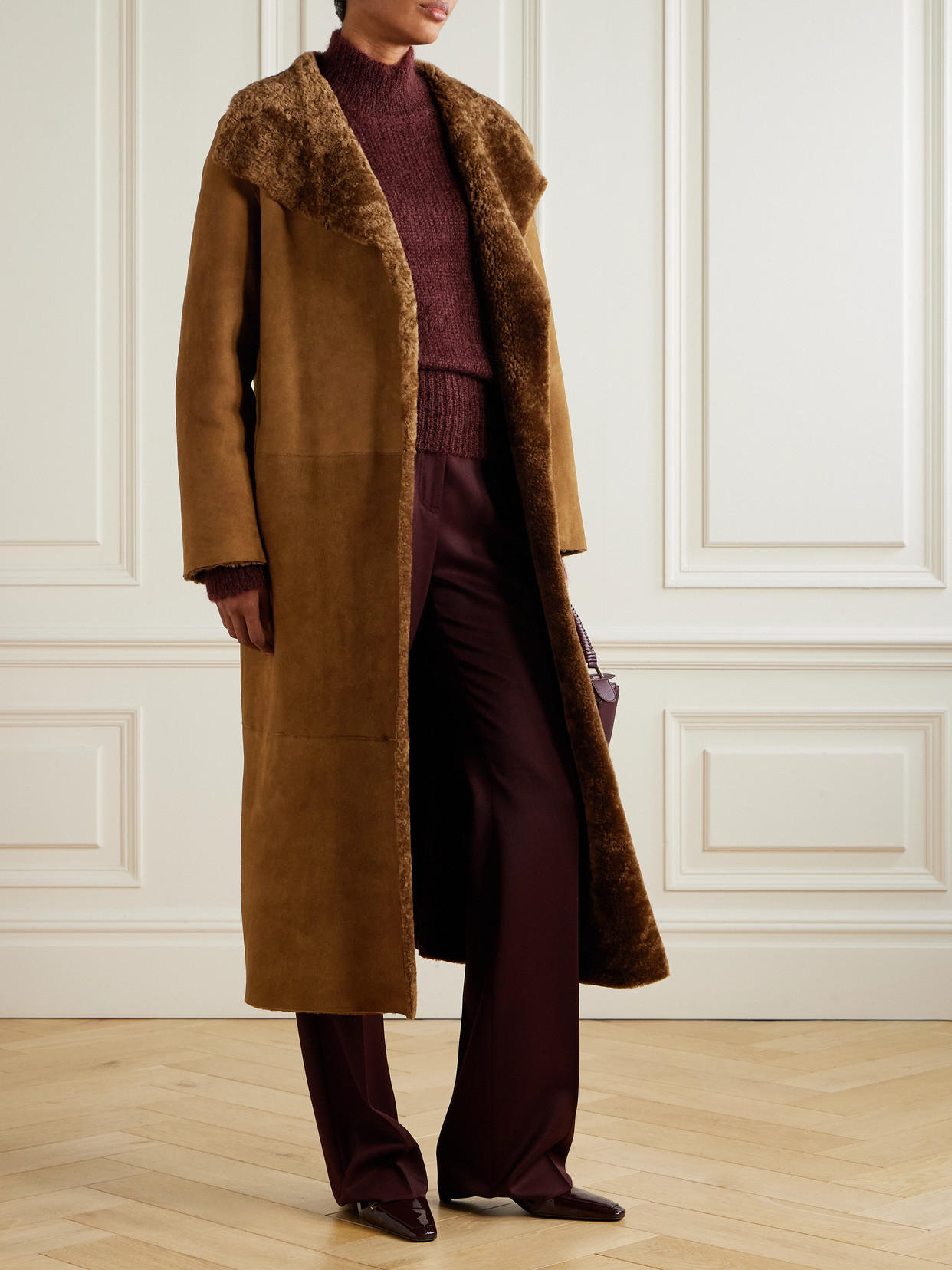Nour Hammour Birthday Reversible Shearling Coat In Brown