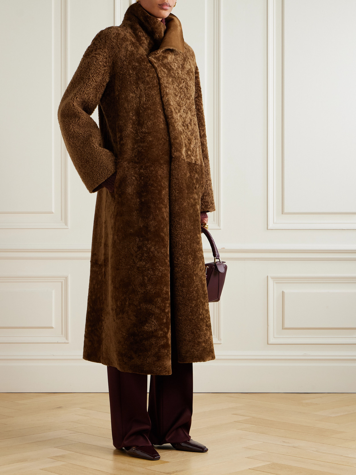 Nour Hammour Birthday Reversible Shearling Coat In Brown