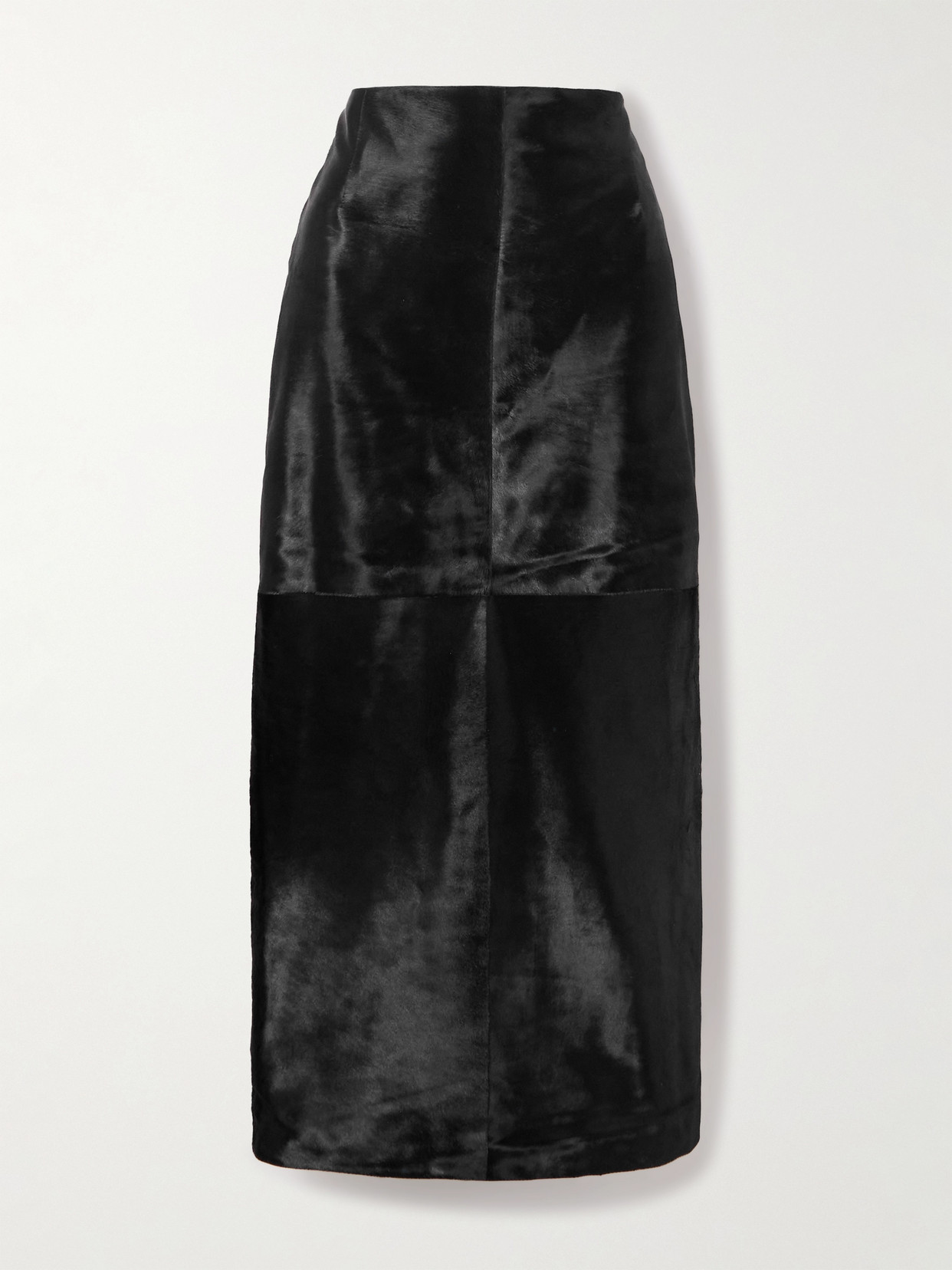 Nour Hammour Elisse Paneled Cow Hair Midi Skirt In Black