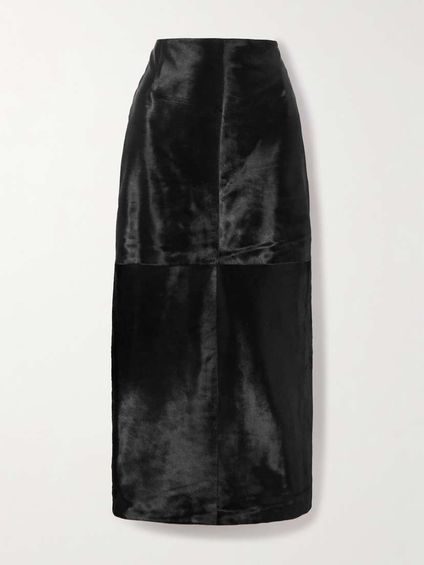 Nour Hammour Elisse Paneled Cow Hair Midi Skirt