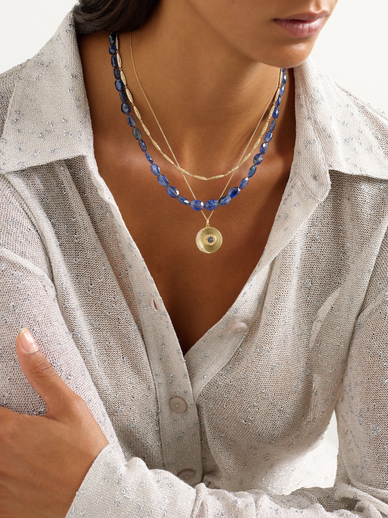 Ileana Makri 18-karat White Gold, Sterling Silver, Kyanite And Diamond Necklace In Blue
