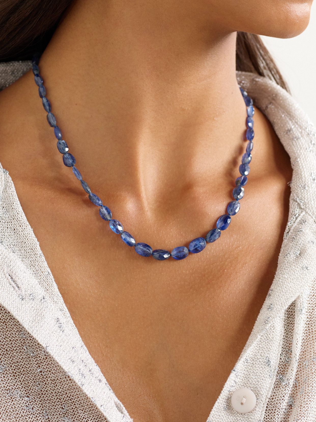 Ileana Makri 18-karat White Gold, Sterling Silver, Kyanite And Diamond Necklace In Blue