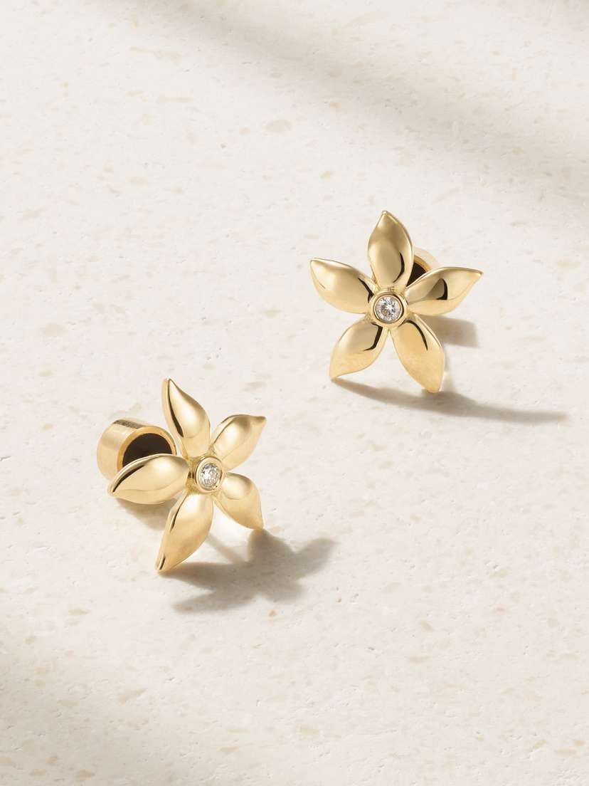 Ileana Makri Mini Blossom 18-karat Gold Diamond Earrings