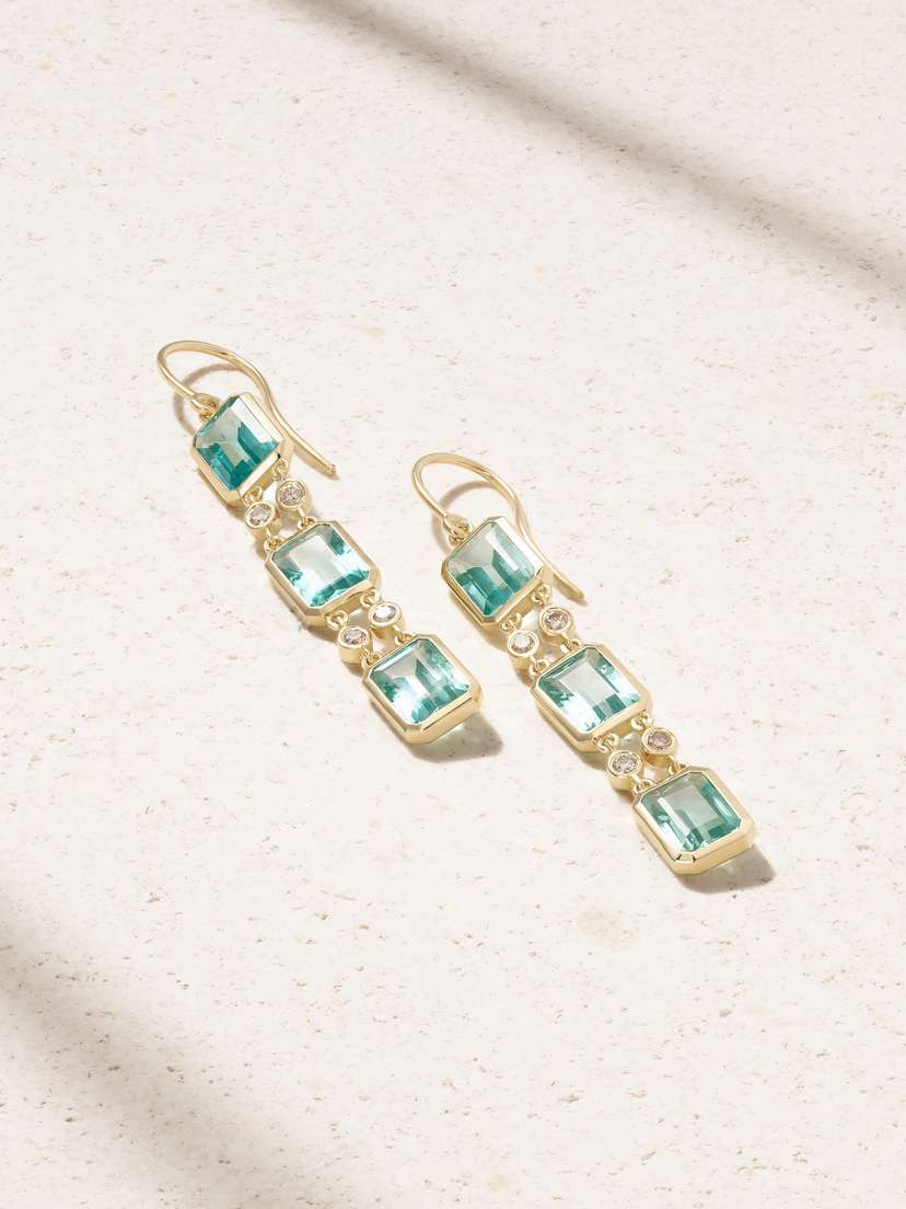 Ileana Makri Tile Drop 18-karat Gold Apatite And Diamond Earrings