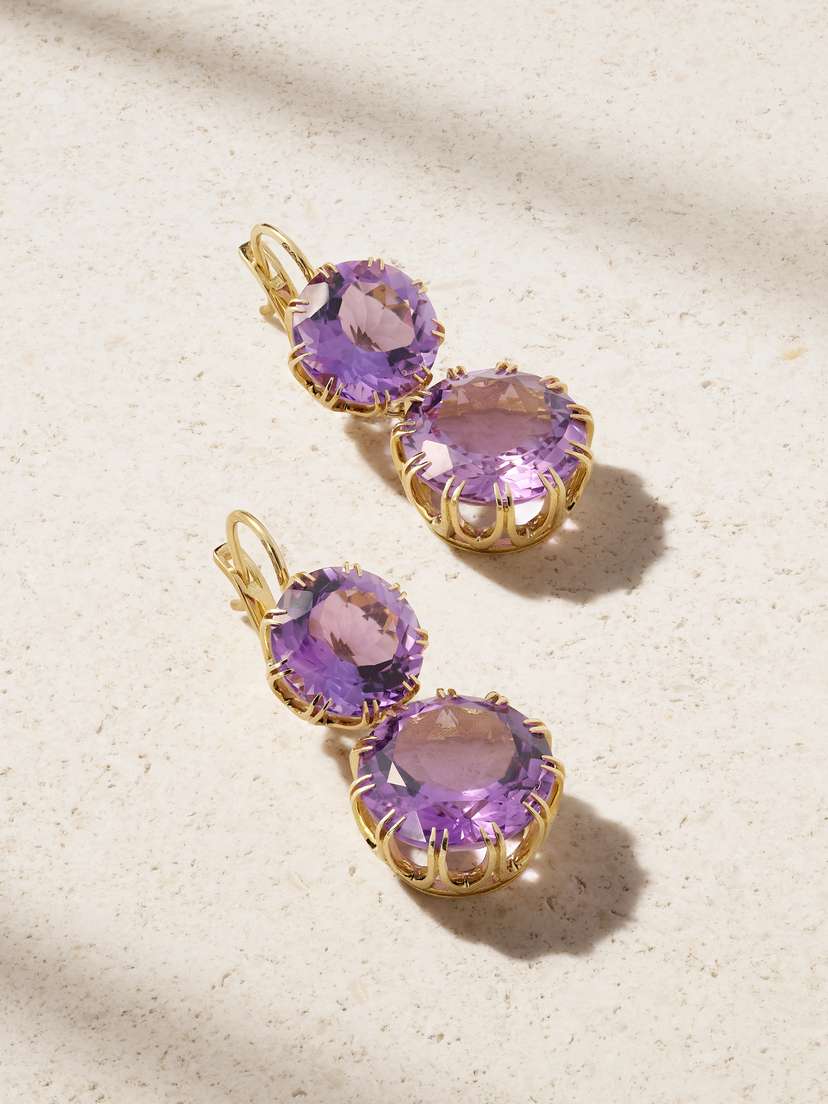 Ileana Makri Double Crown 18-karat Gold Amethyst Earrings