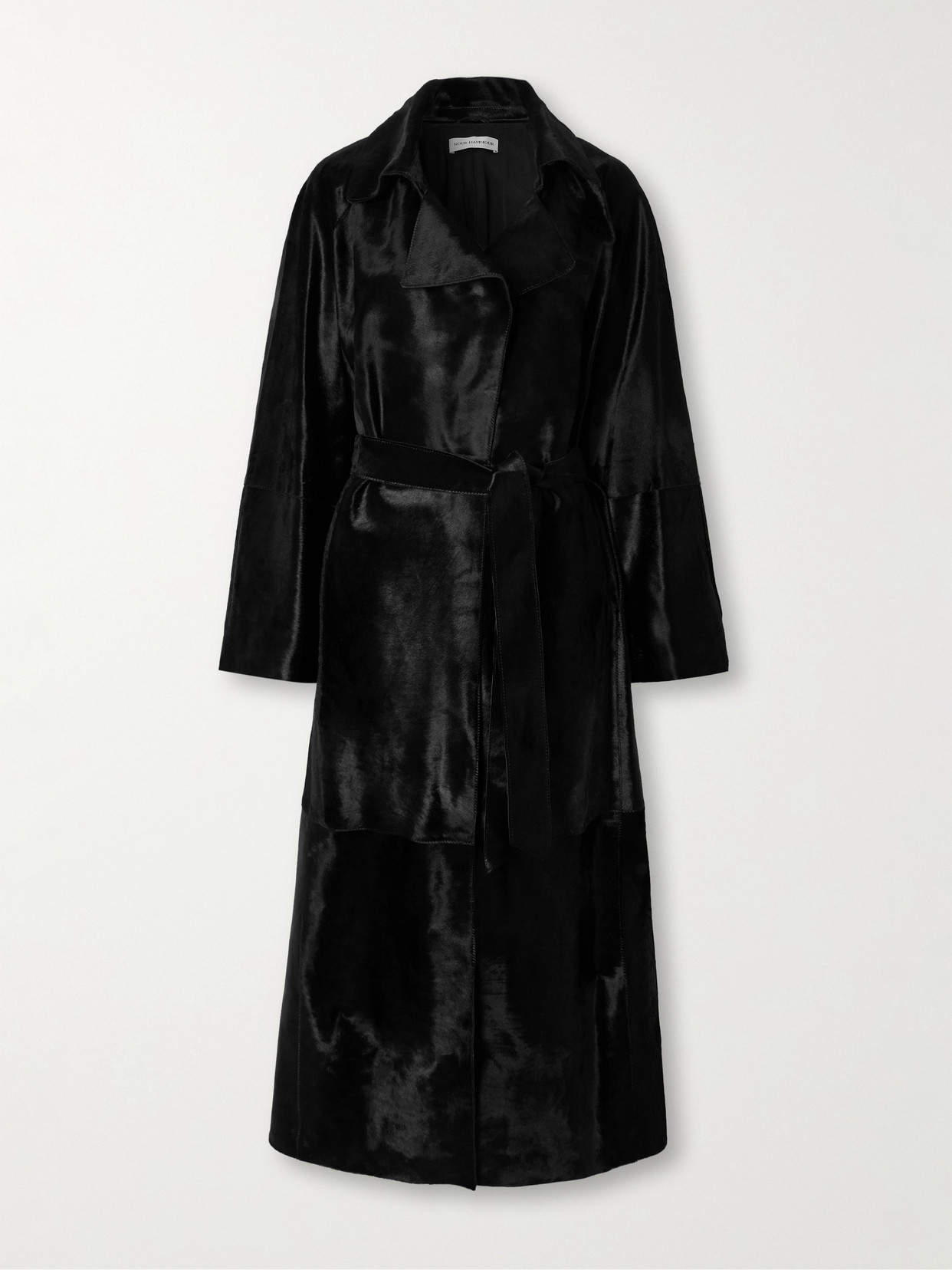 Nour Hammour Althea Belted Cow Hair Coat In Black